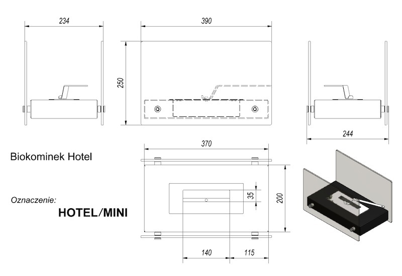 розміри біокаміна Kratki Hotel mini