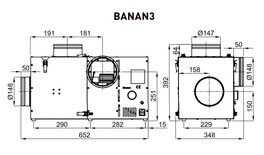 Розміри вентилятора Darco BANAN3