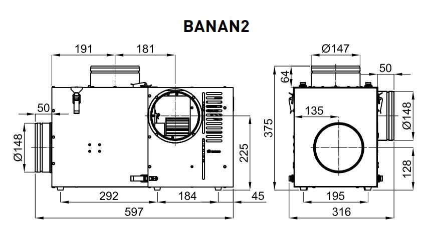 Розміри вентилятора Darco BANAN2