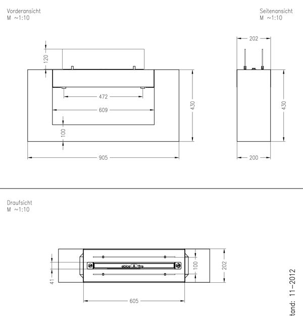 Розміри біокаміна на підлогу Ebios Architecture SL nero/beton