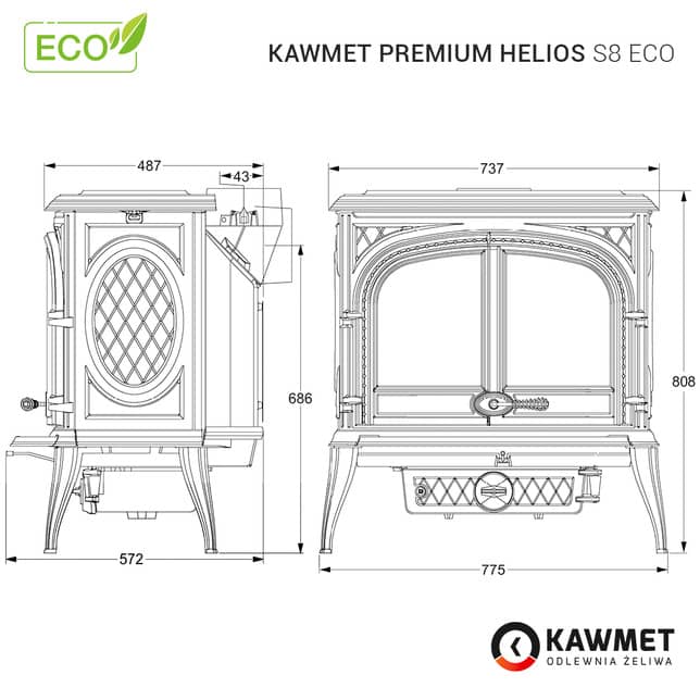 Розміри печі Kawmet Premium Helios S8 Eco