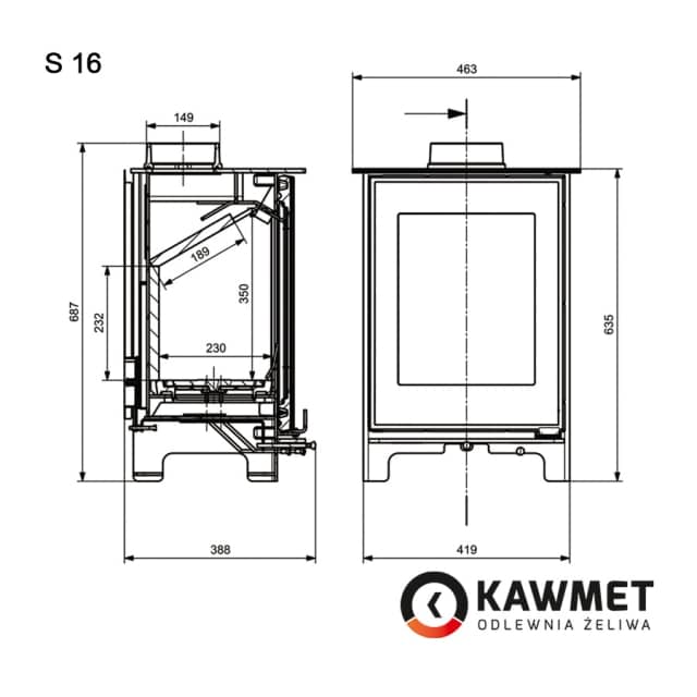 Розміри печі Kawmet Premium Harita (4,9 kW)