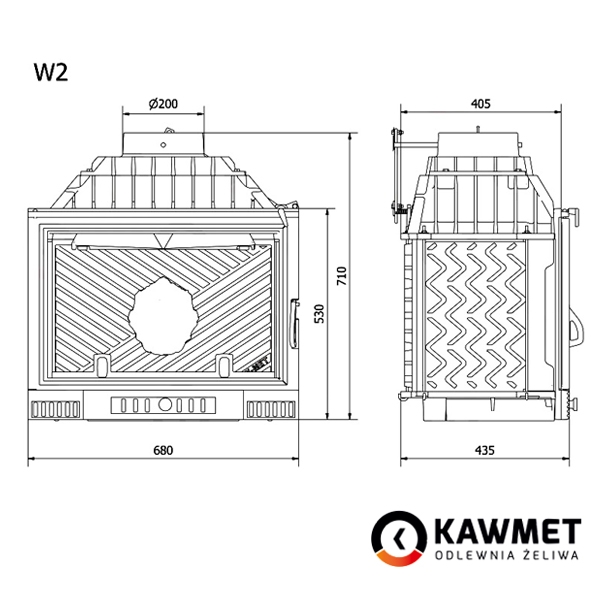 Розміри топки Kawmet W2