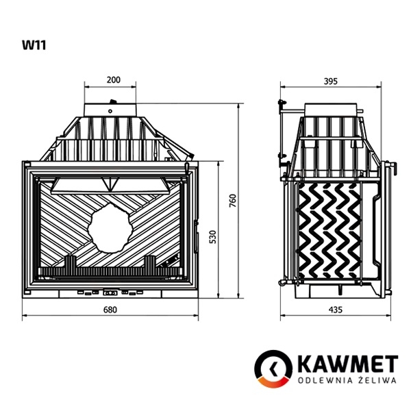 Розміри топки Kawmet W11 (18,1 kW)