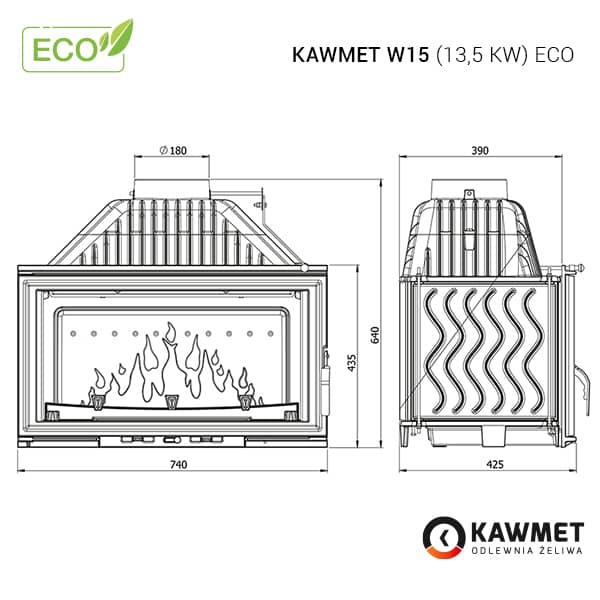 Розміри топки Kawmet W15 (13,5 kW) Eco