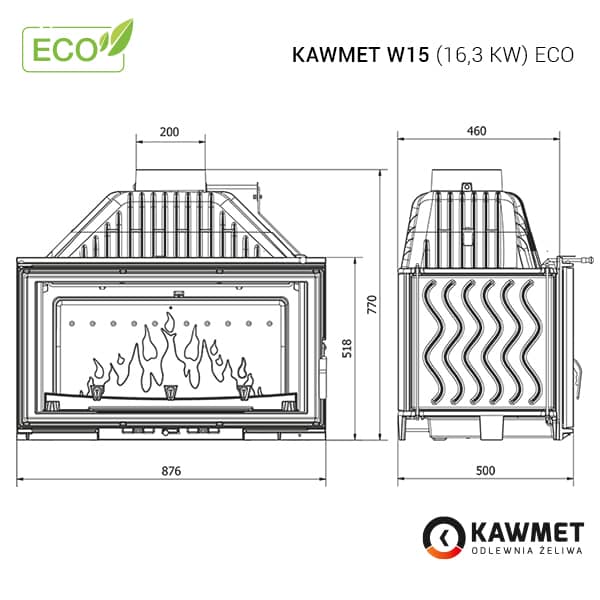 Розміри топки Kawmet W15 (16,3 kW) Eco