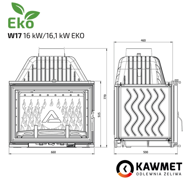 Розміри топки Kawmet W17 (16,1 kW) Eco