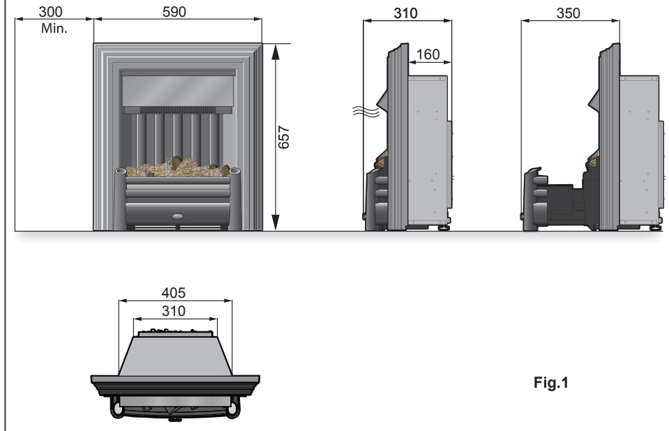 Розміри електрокаміна Dimplex Opti-myst Chesford Розміри електрокаміна Dimplex Opti-myst Chesford