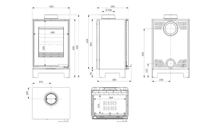 Розміри печі Kawmet Harita S15i Basic Decor Eco Розміри печі Kawmet Harita S15i Basic Decor Eco