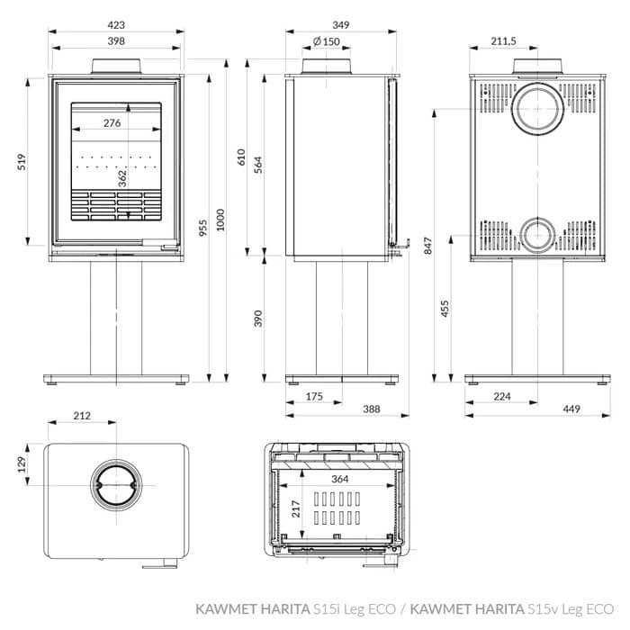 Розміри печі Kawmet Harita S15i Leg Eco Розміри печі Kawmet Harita S15i Leg Eco
