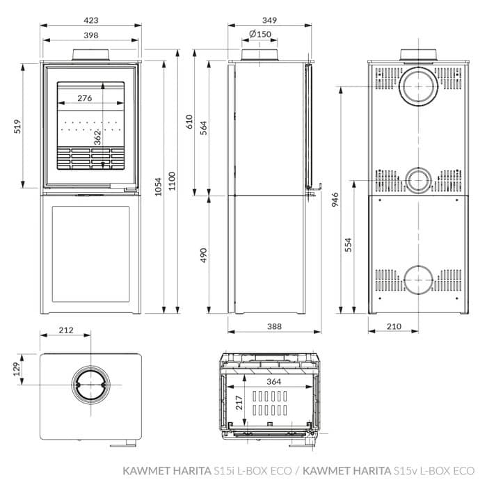 Розміри печі Kawmet Harita S15i L-Box Eco Розміри печі Kawmet Harita S15i L-Box Eco