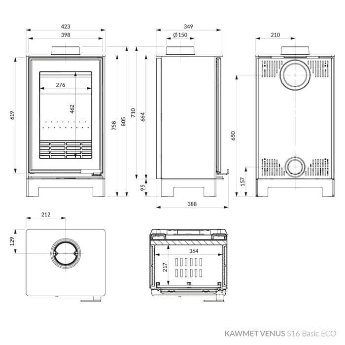 Розміри печі Kawmet Venus S16 Basic Eco Розміри печі Kawmet Venus S16 Basic Eco