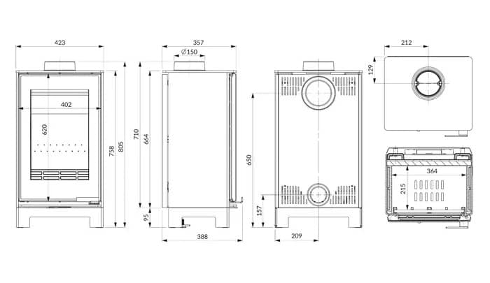 Розміри печі Kawmet Venus S16 Basic Decor Eco Розміри печі Kawmet Venus S16 Basic Decor Eco