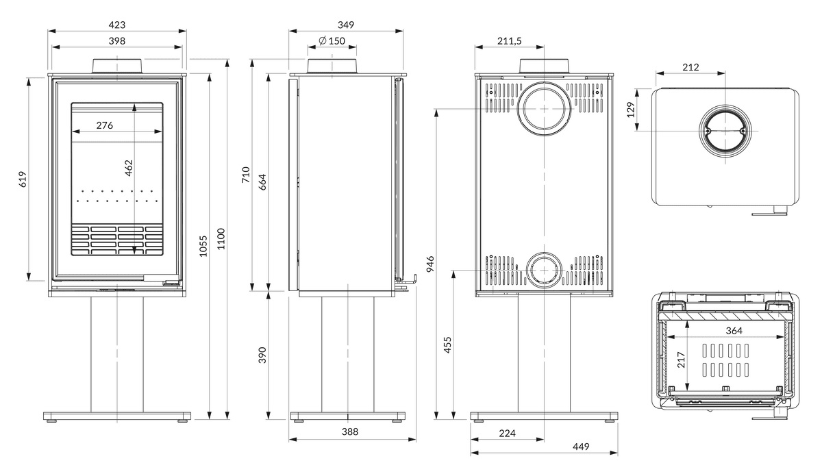 Розміри печі Kawmet Venus S16 Leg Eco Розміри печі Kawmet Venus S16 Leg Eco