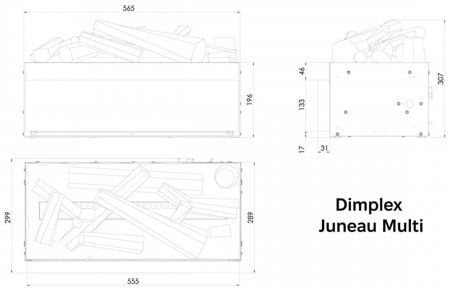 Розміри електрокаміна Dimplex Juneau Multi Розміри електрокаміна Dimplex Juneau Multi